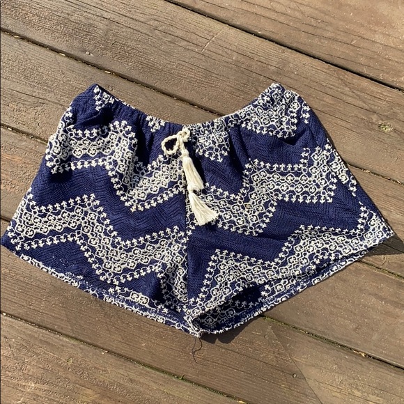 Navy Tasseled Blue Crochet Shorts - Picture 2 of 6